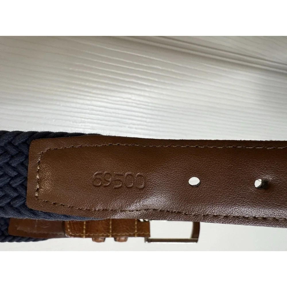 Torino USA Brown Heavy Full Grain Leather Blue Paracord Stretch Woven Belt‎ 38
